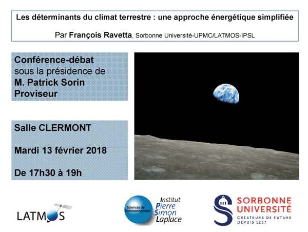 Conférence « Les déterminants du climat terrestre : une approche énergétique simplifiée »